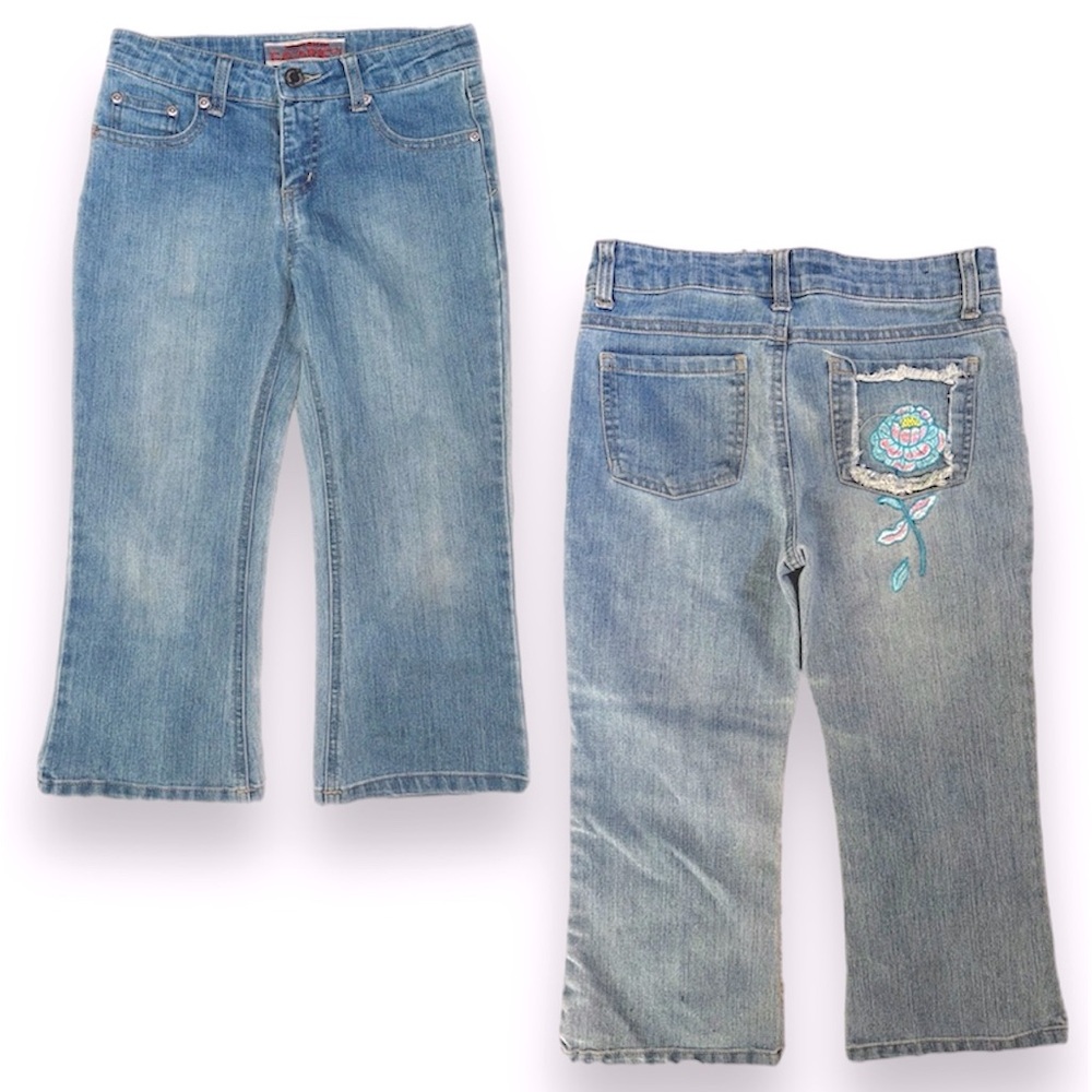 Cavaricci (Made in UAE) Girls’ Size 8 Flare Crop Jeans Floral Embroidery